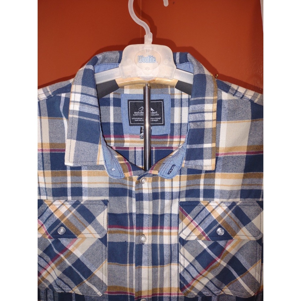 Mens Flannel Shirt 2XL Blue Plaid Long Sleeve Button Up Casual‎ - Picture 7 of 12